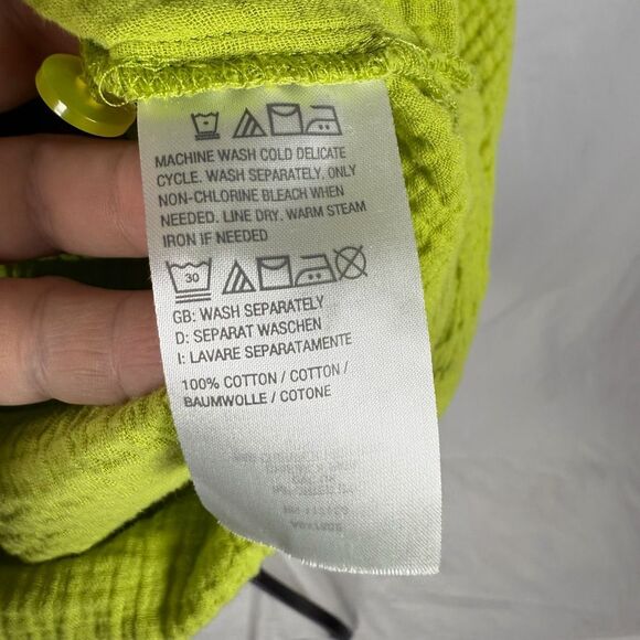 Belle Kim Gravel Lime Green 100% Cotton Gauze Button Down - Women’s S - Picture 7 of 8
